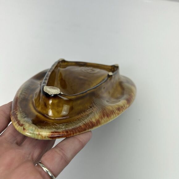 Vintage MCM Dryden Pottery Ozark Frontier Ashtray Brown Blue Drip Glaze 9.5” - Picture 7 of 12
